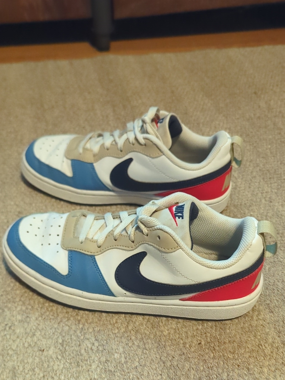 Nike Court Borough Low Recraft GS 'White Thunder Blue Light Crimson Sz 5Y